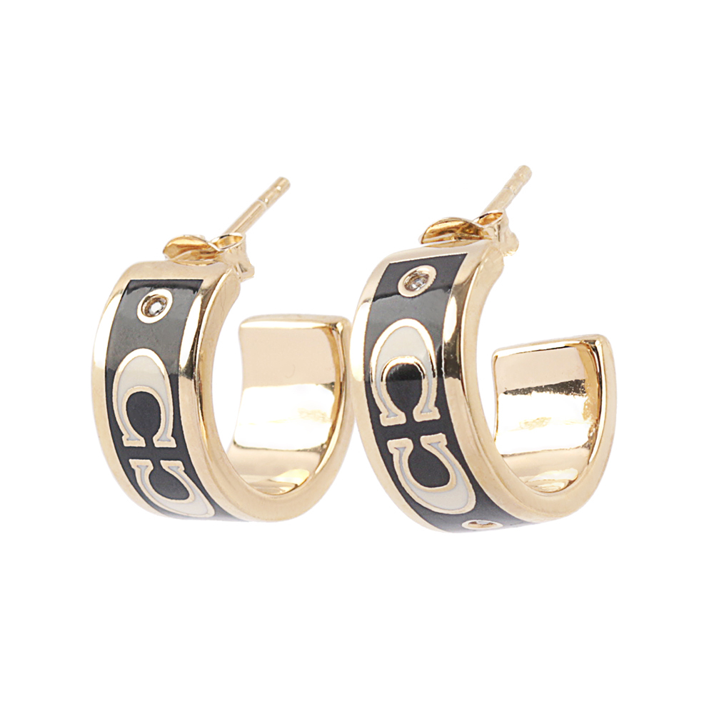 【COACH】CC Logo 琺瑯及玻璃水鑽環狀耳環(金色/黑色) CI903 GDBK