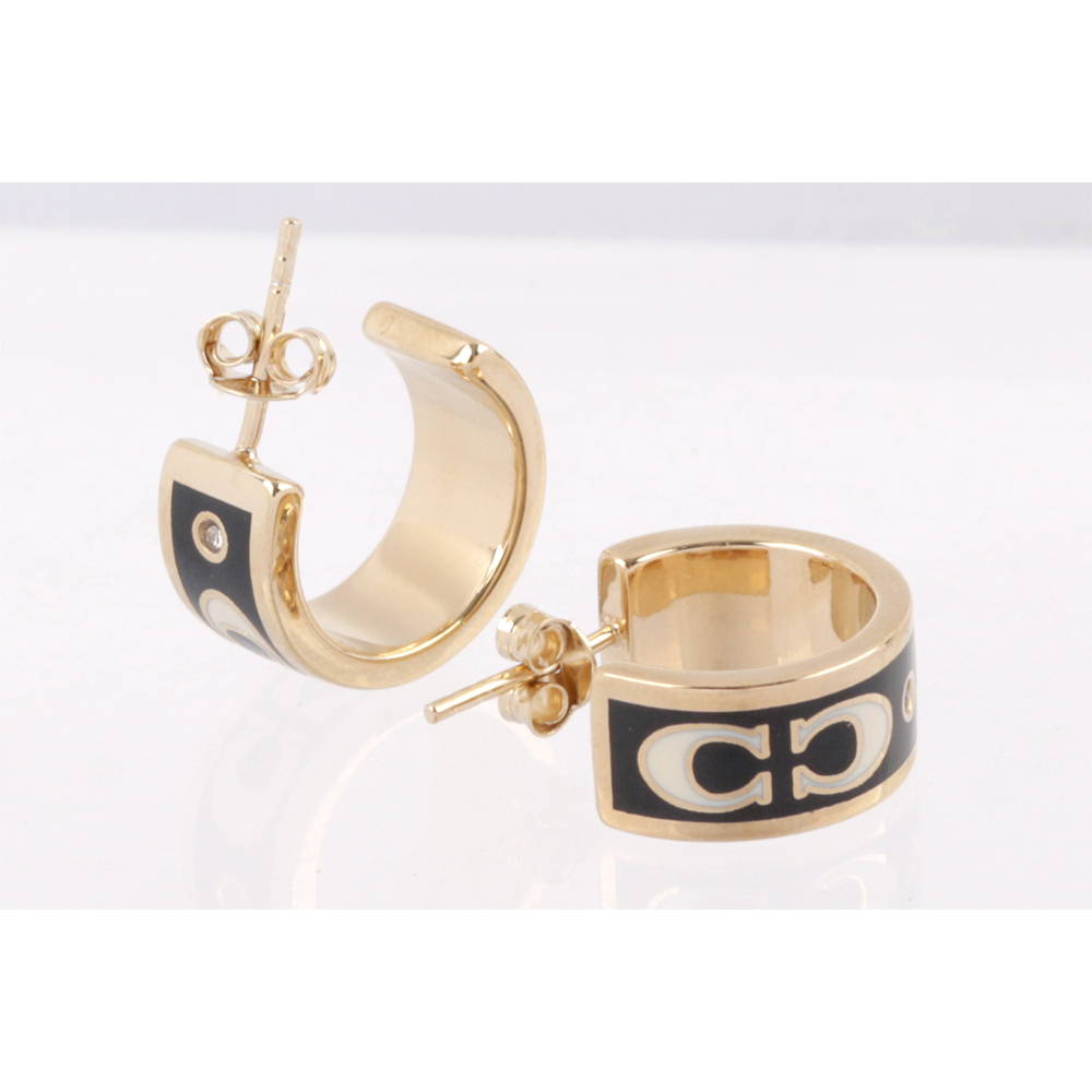 【COACH】CC Logo 琺瑯及玻璃水鑽環狀耳環(金色/黑色) CI903 GDBK