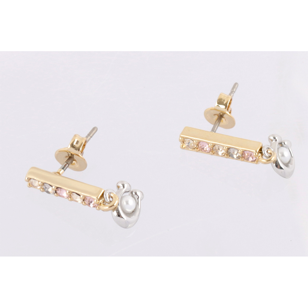 【COACH】C Logo 及玻璃珍珠條狀水鑽耳環(金色) CL142 GLD