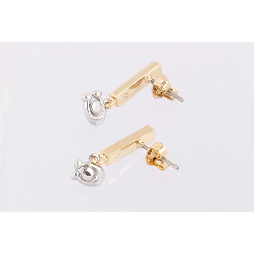 【COACH】C Logo 及玻璃珍珠條狀水鑽耳環(金色) CL142 GLD