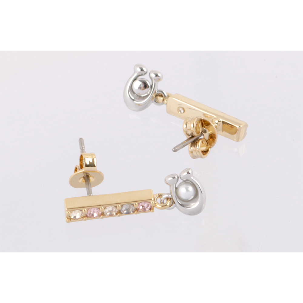 【COACH】C Logo 及玻璃珍珠條狀水鑽耳環(金色) CL142 GLD