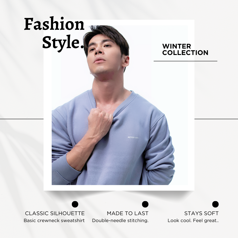 ATTN 圓領刷毛大學T【星空藍】