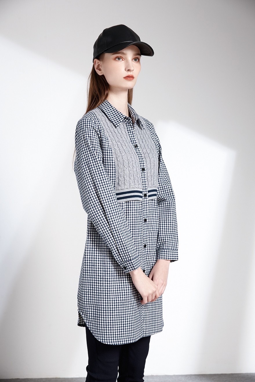 學院風拼接粗針編織造型長版上衣T6391