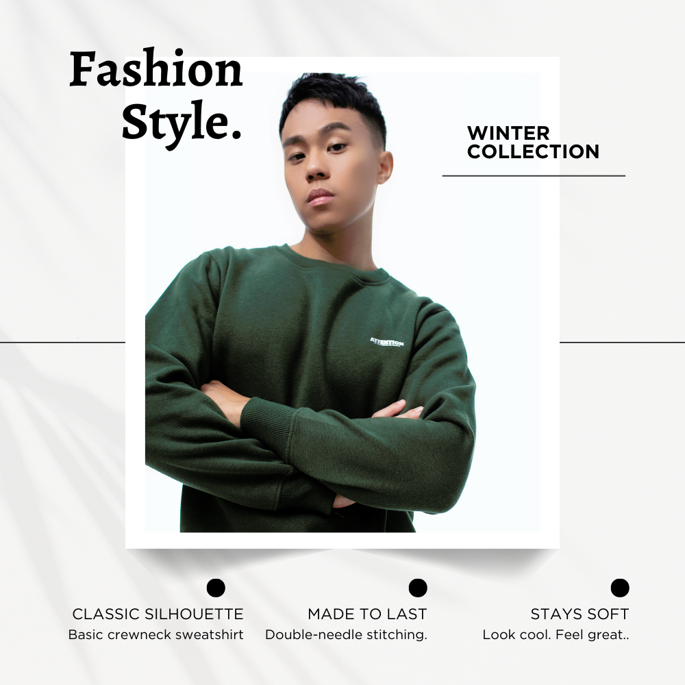 ATTN 圓領刷毛大學T【深綠色】