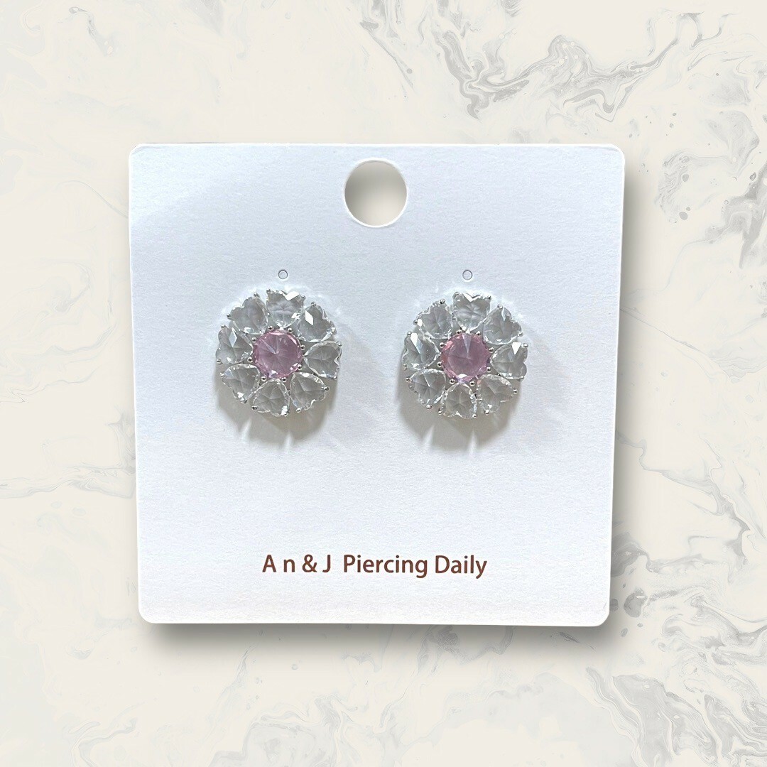 韓國直送-銀針 透愛心鋯框中反鑲鋯 水晶鑽 鍍白金