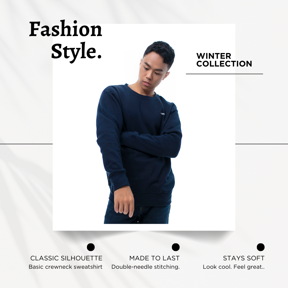 ATTN 圓領刷毛大學T【藏青色】