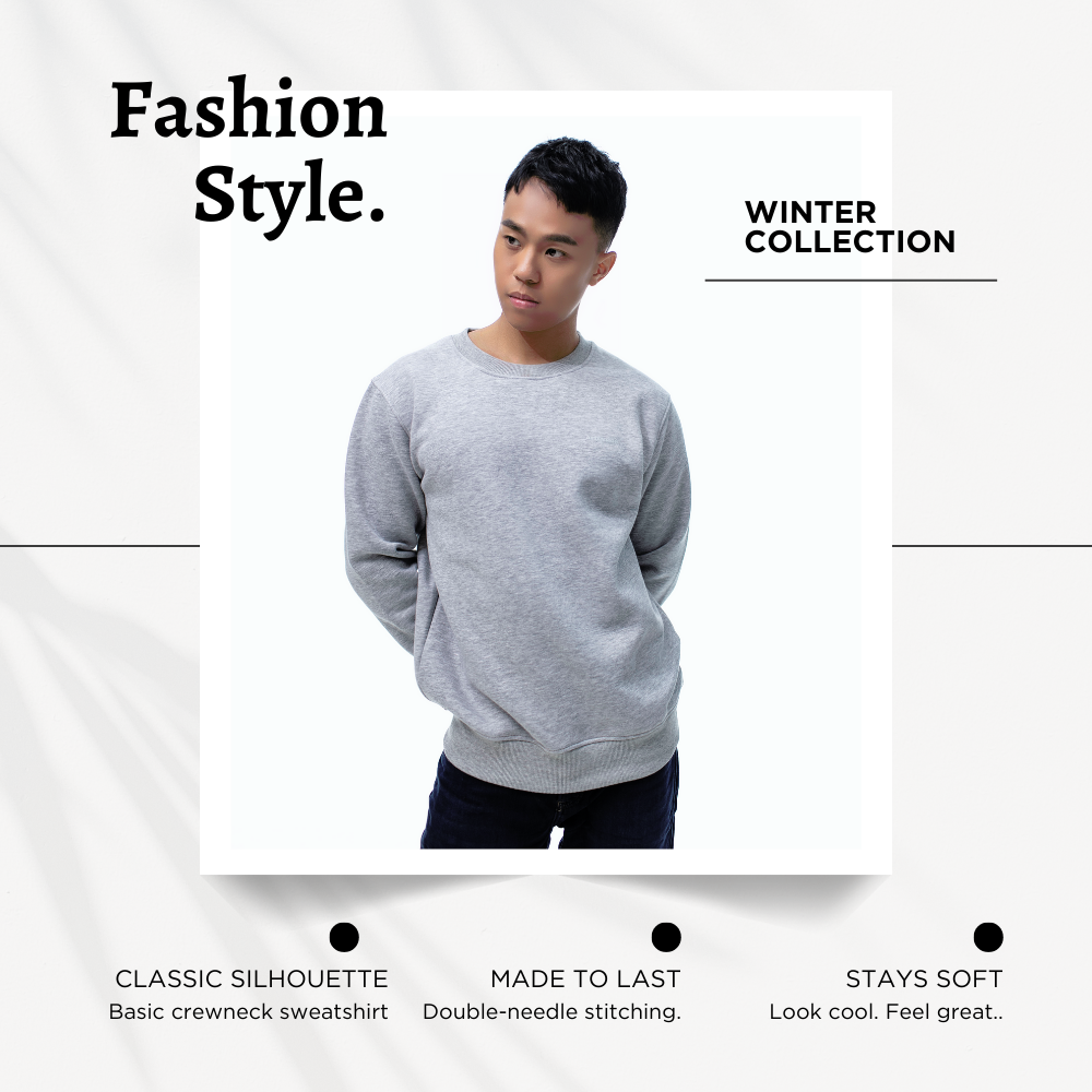 ATTN 圓領刷毛大學T【淺灰色】