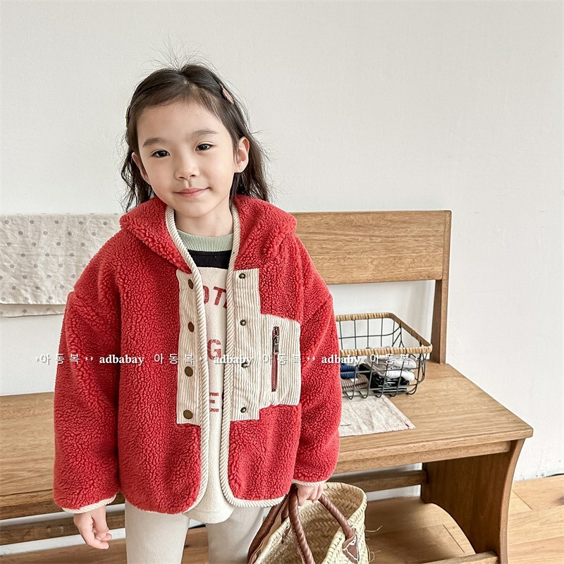 拼色羊羔毛加絨保暖外套