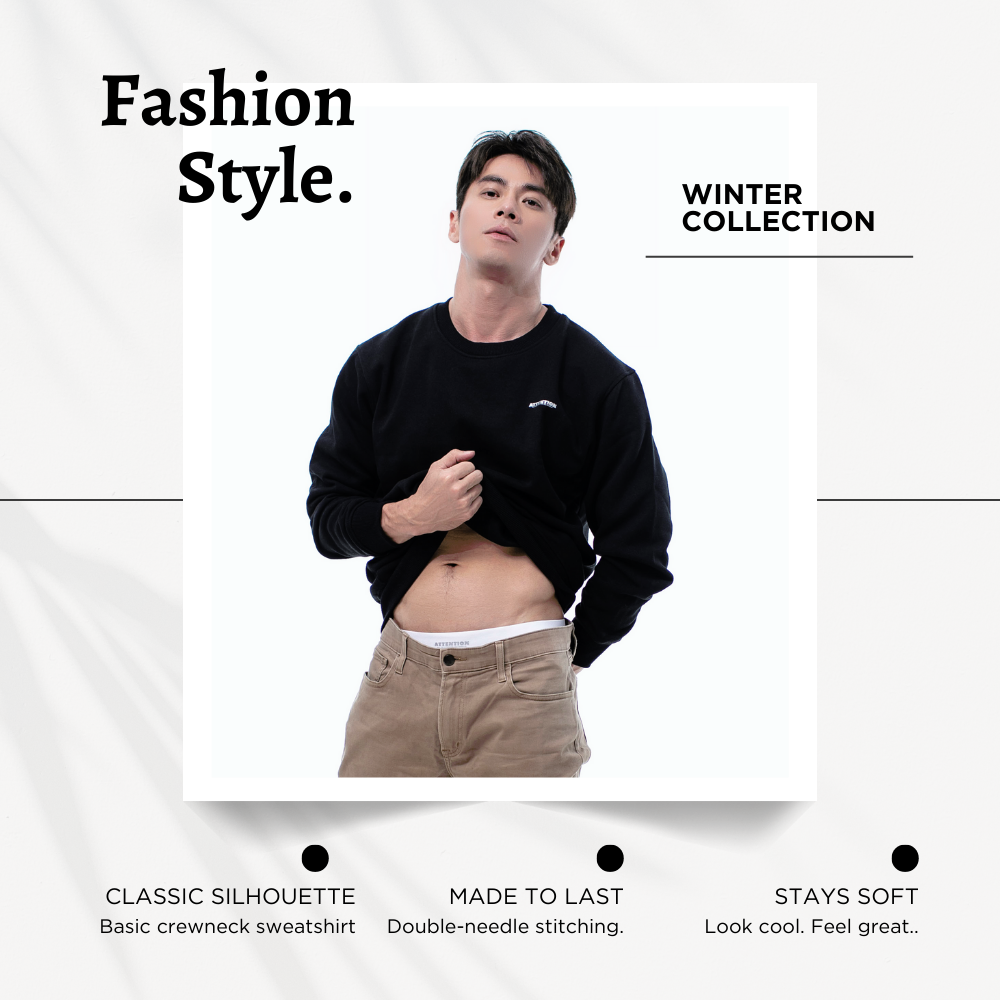 ATTN 圓領刷毛大學T【黑色】