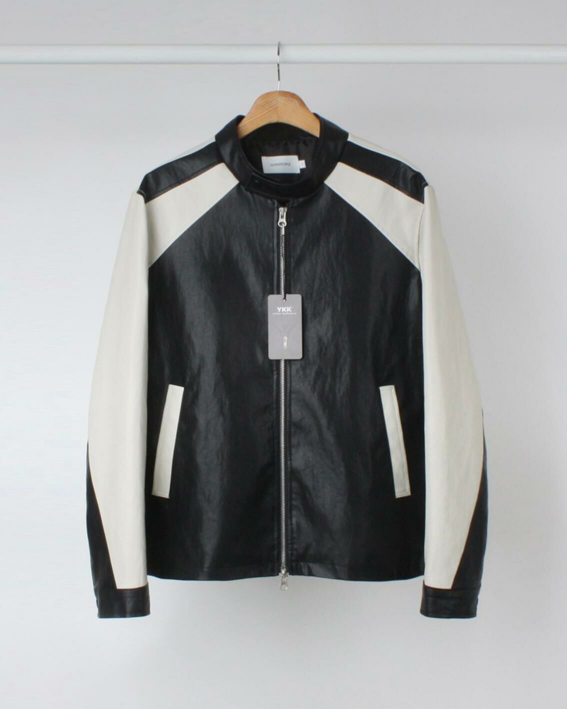 拼色企領拉鍊合成皮褸 MARSPEOPLE-002JK