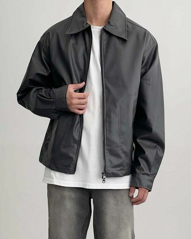 反領拉鍊合成皮褸 MAIDEN-022JK