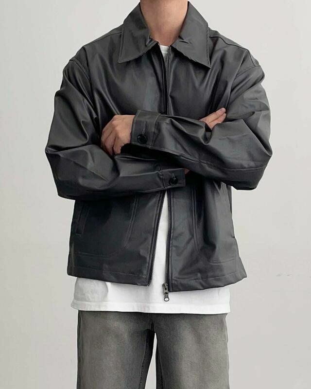 反領拉鍊合成皮褸 MAIDEN-022JK