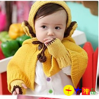  可愛公主絨線耳罩+手套+帶帽斗篷套裝【十方】133728