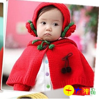  可愛公主絨線耳罩+手套+帶帽斗篷套裝【十方】133727