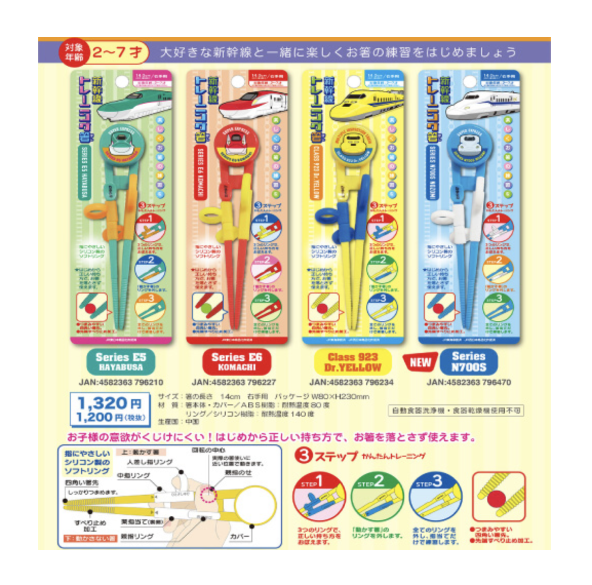 日本鐡道王國新幹線膠圈輔助兒童學習筷-右手用