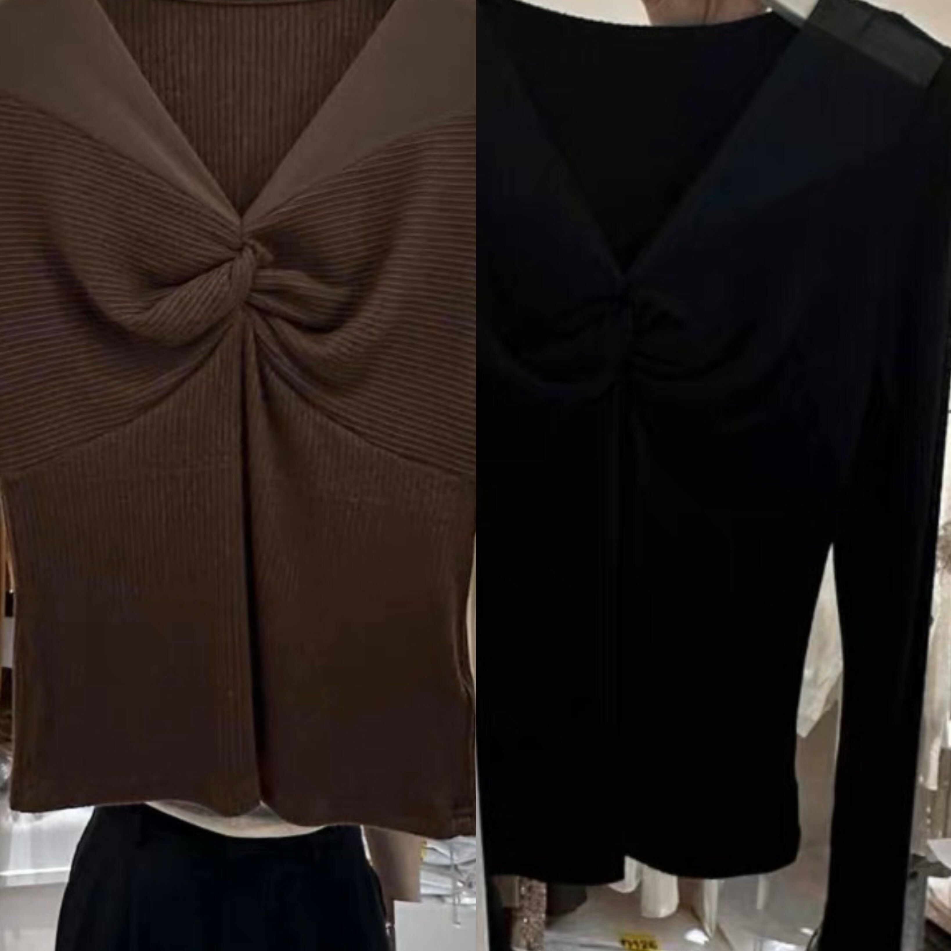 TP23W1211 網紗V領扭結百搭上身