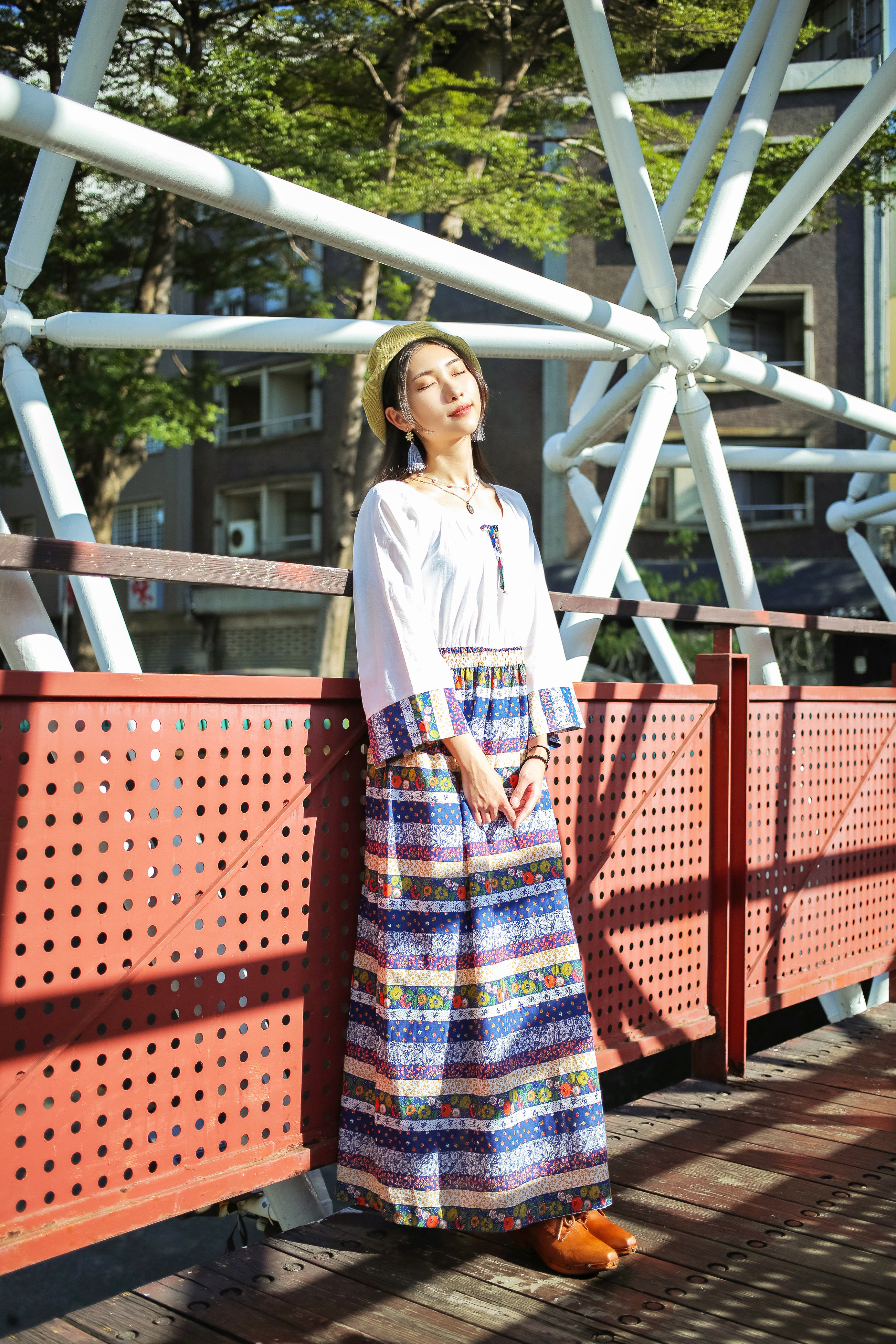 Vintage Dress / 古著藍色系拼布印花洋裝