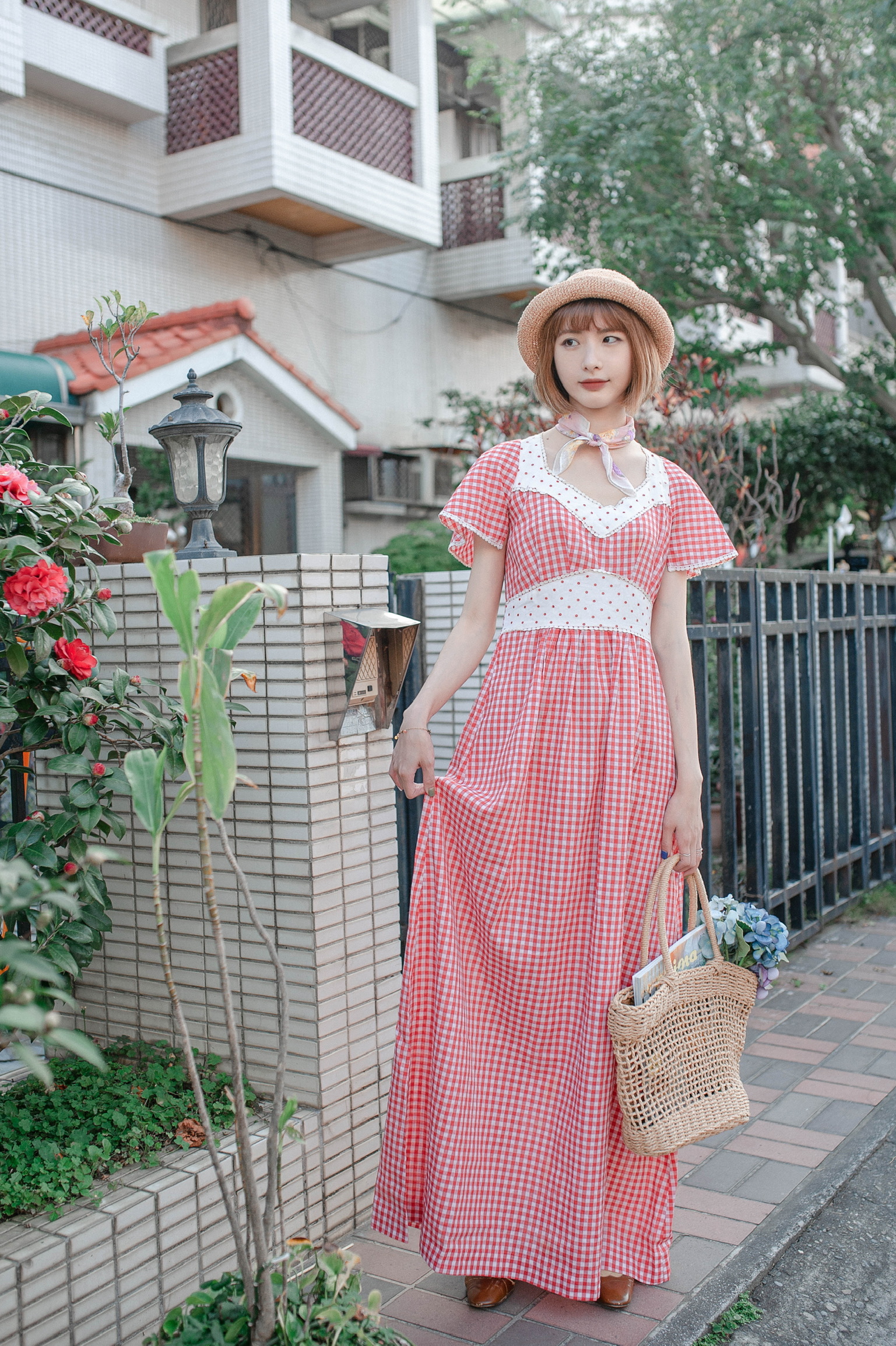 Vintage Dress / Jody T of California 古著拼接高腰綁帶紅洋裝
