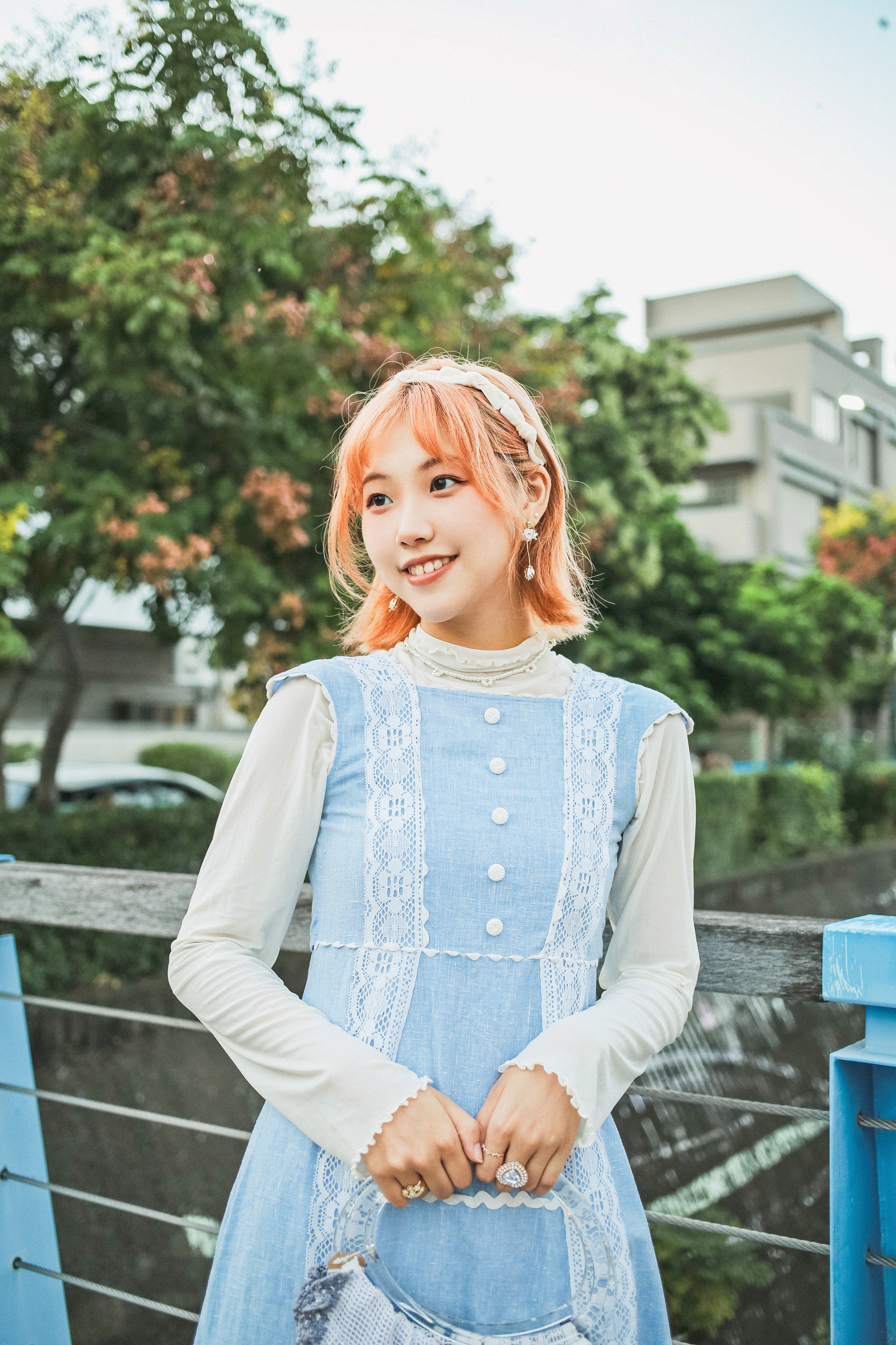 Vintage Dress /古著無袖蕾絲拼接水藍大童洋裝