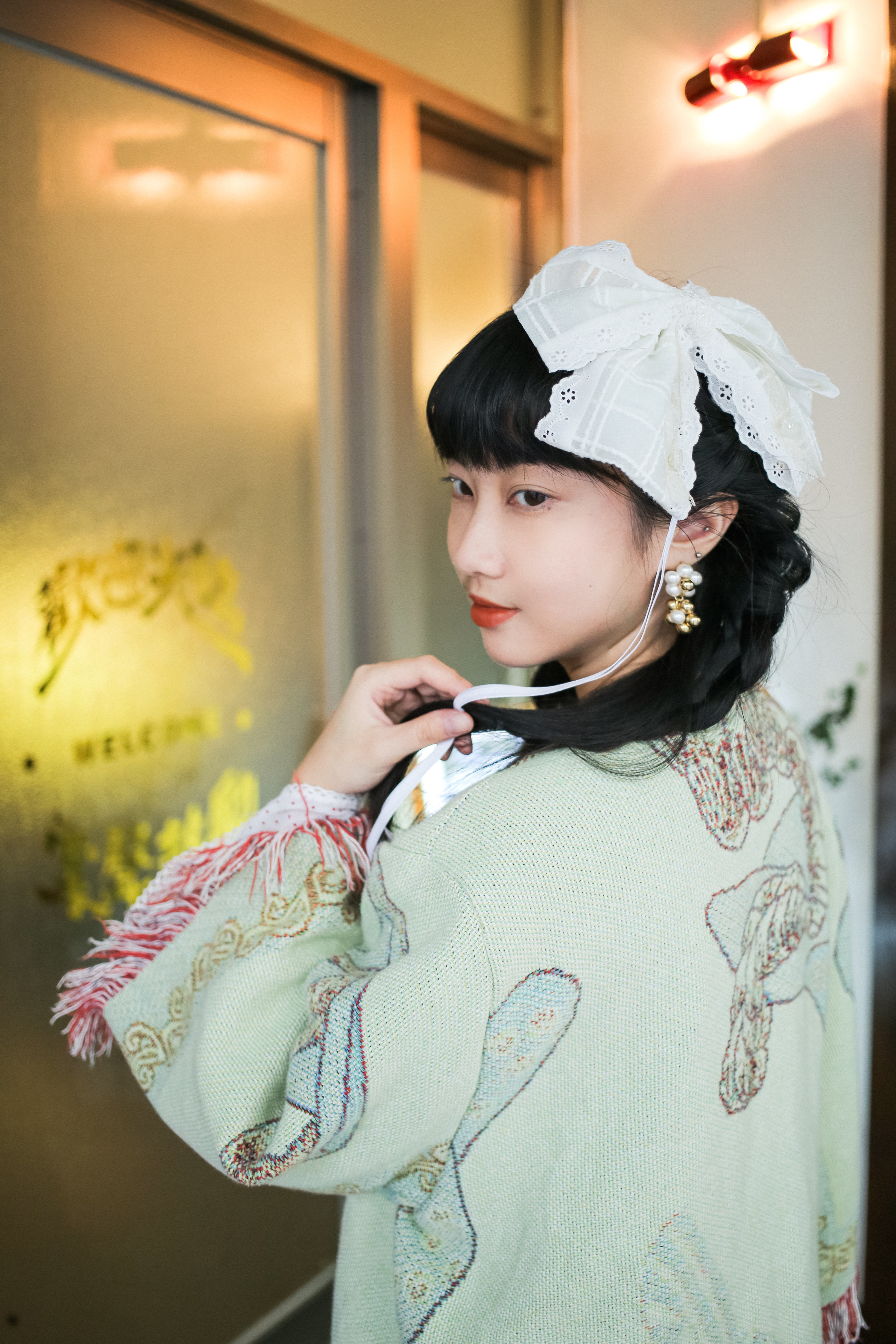 Vintage Jacket /古著淺綠花毯外套