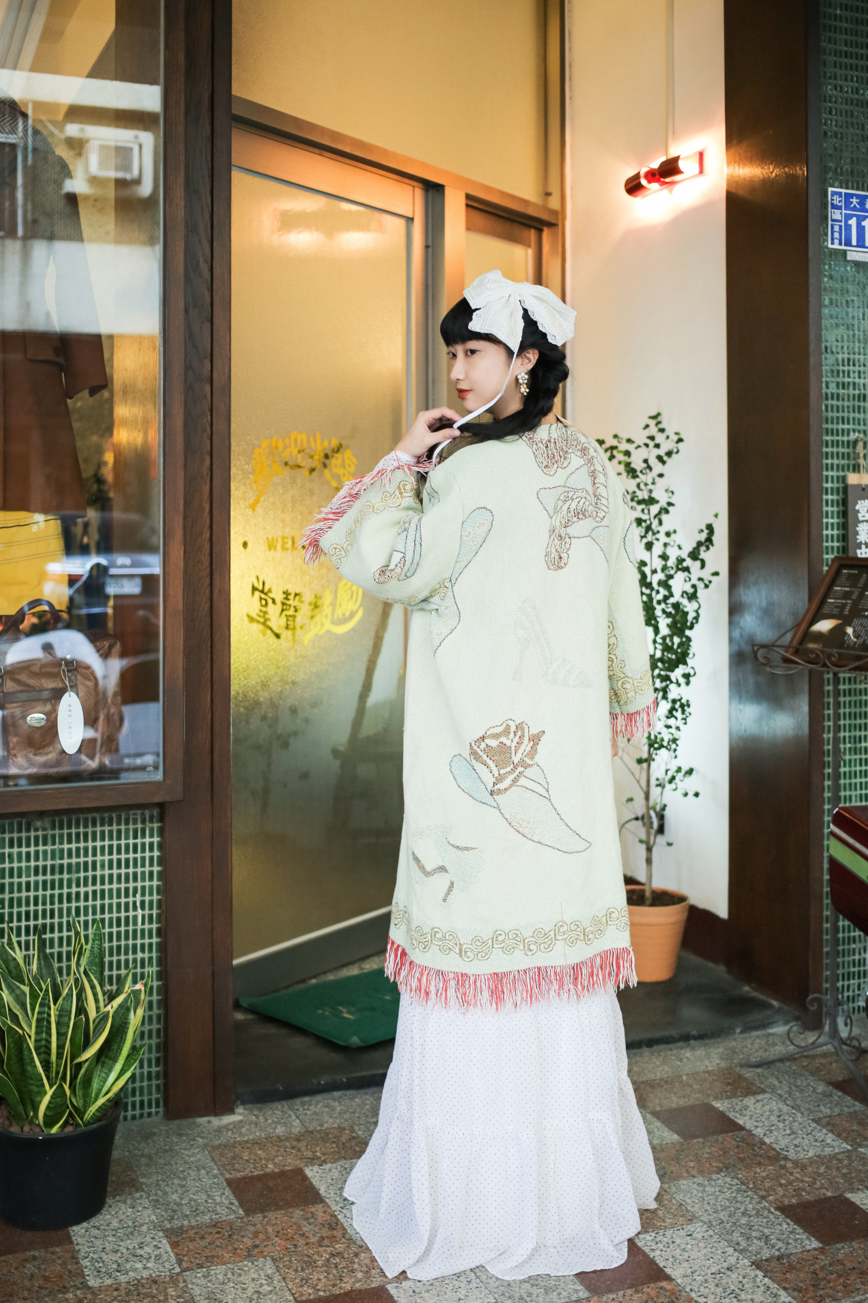 Vintage Jacket /古著淺綠花毯外套