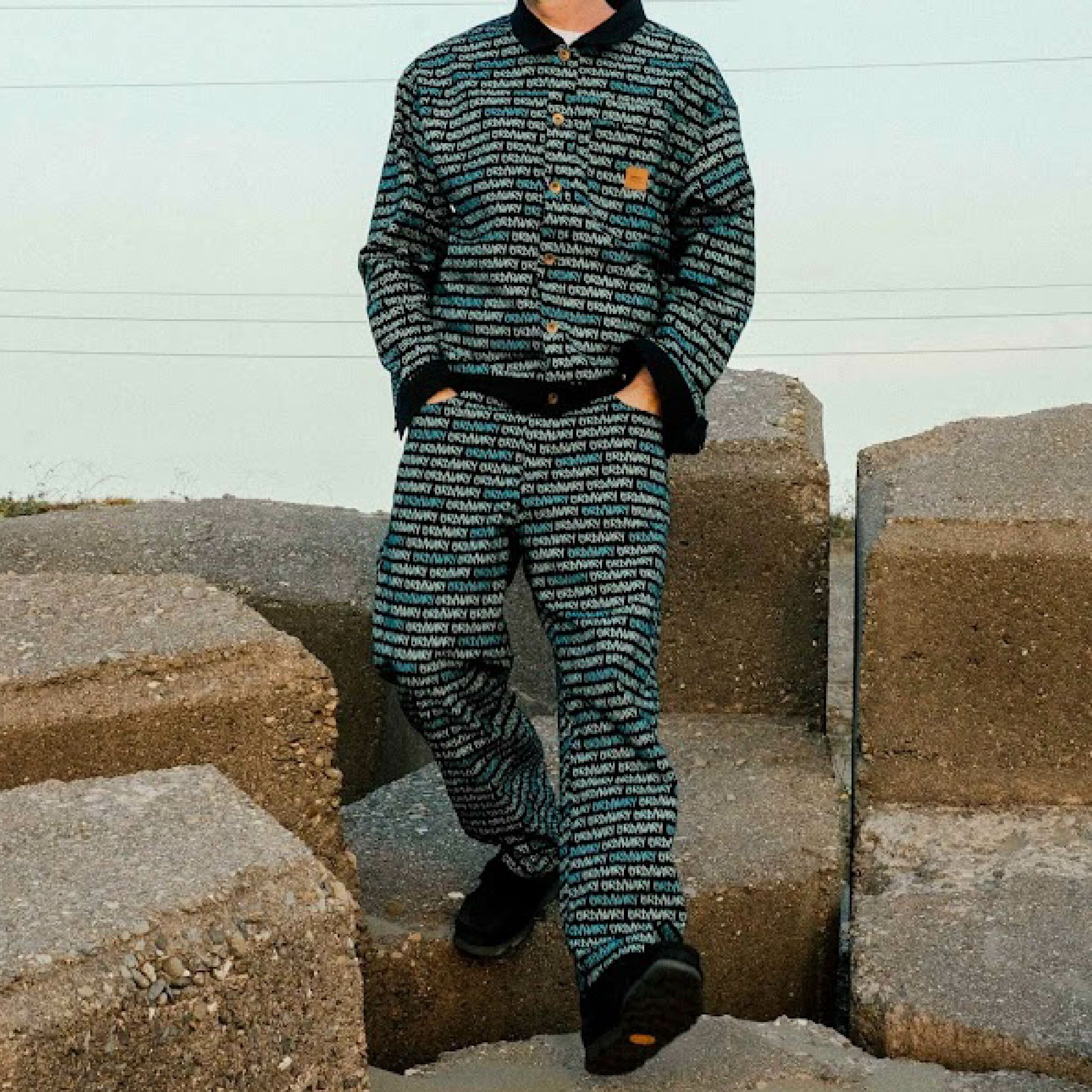 ORDINARY Denim Work Suit 斜紋 滿版小LOGO 工作褲