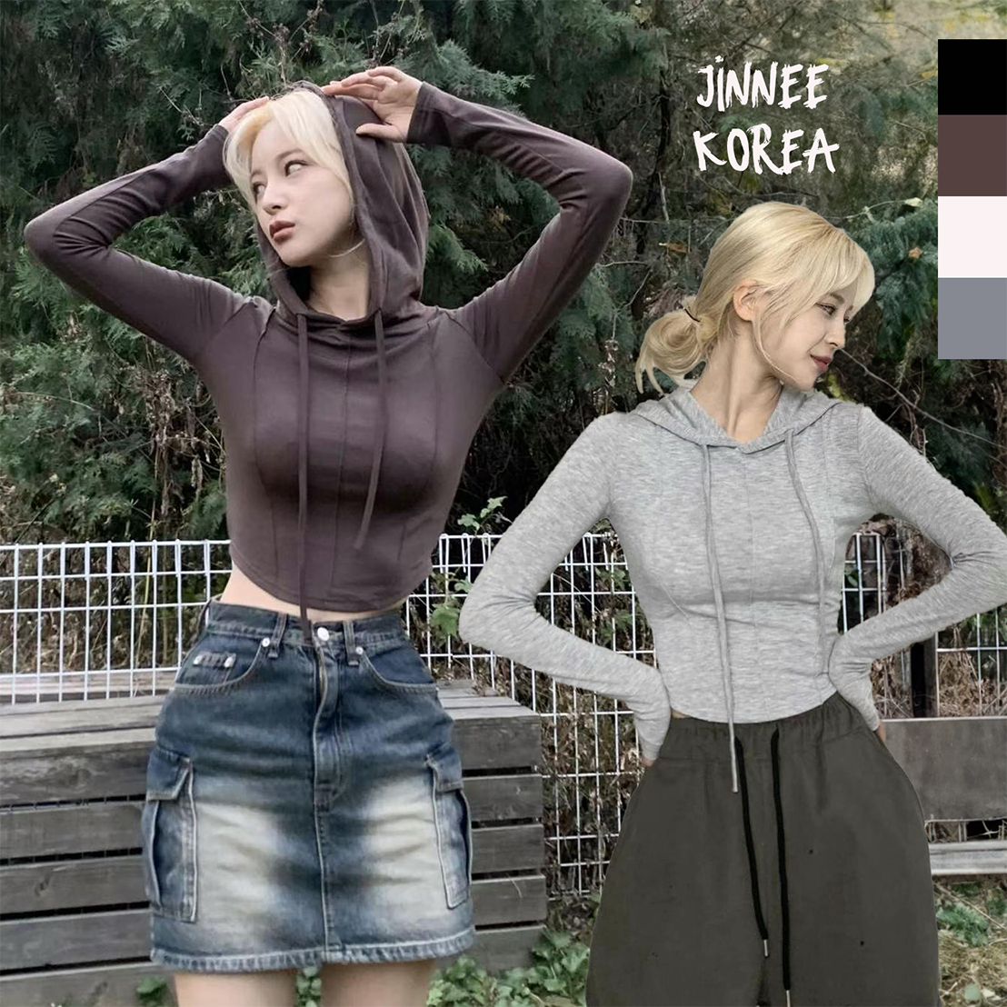 JINNEE (SALE) 韓國 🇰🇷 薄款 裁線設計 連帽長袖上衣 半圓馬甲 修腰身