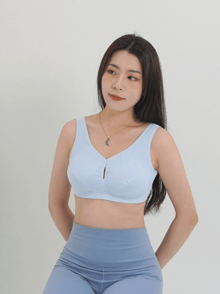 佳瑪大罩杯內衣，無鋼圈系列，天空藍色實穿畫面