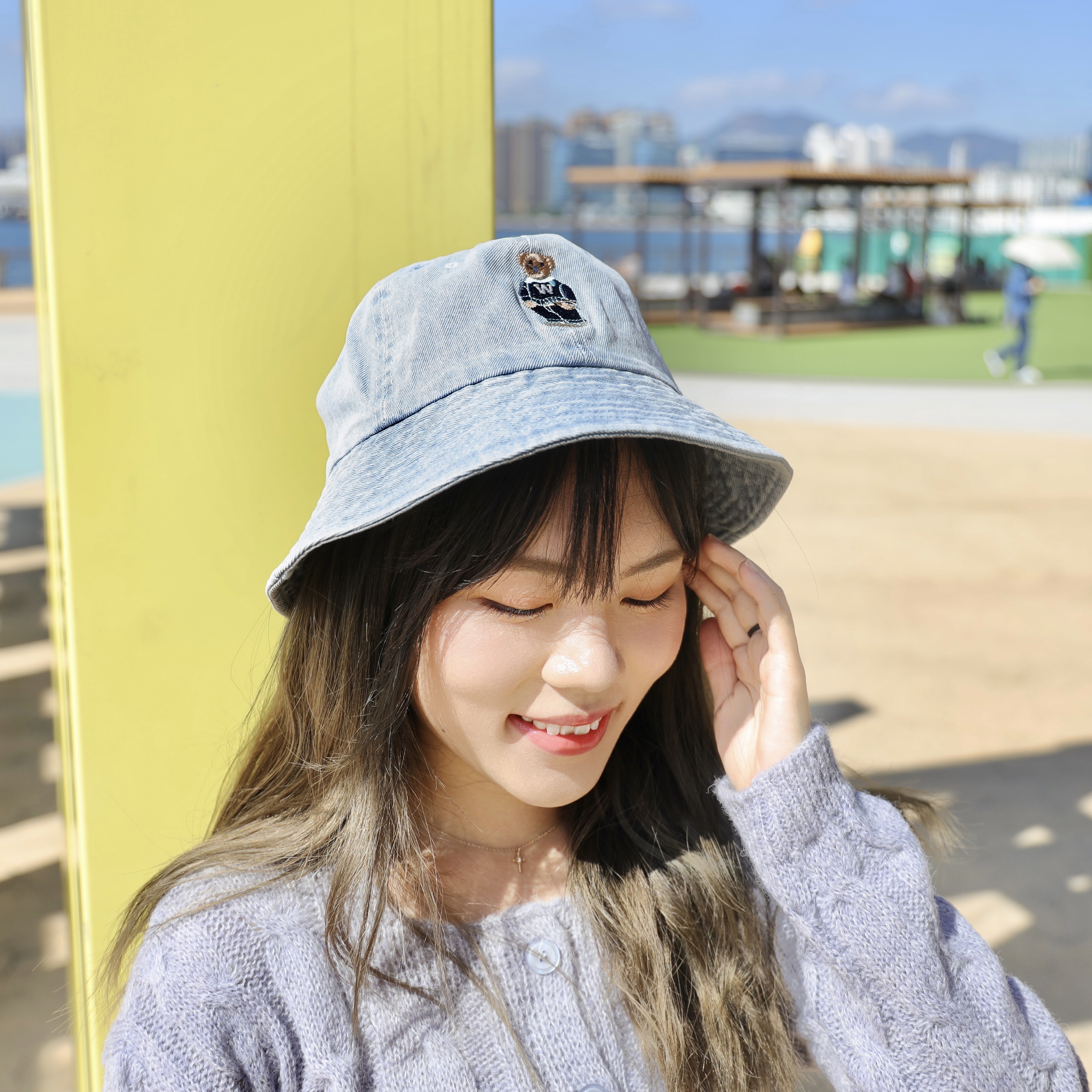 ||ACC20||可愛小熊牛仔拼布漁夫帽