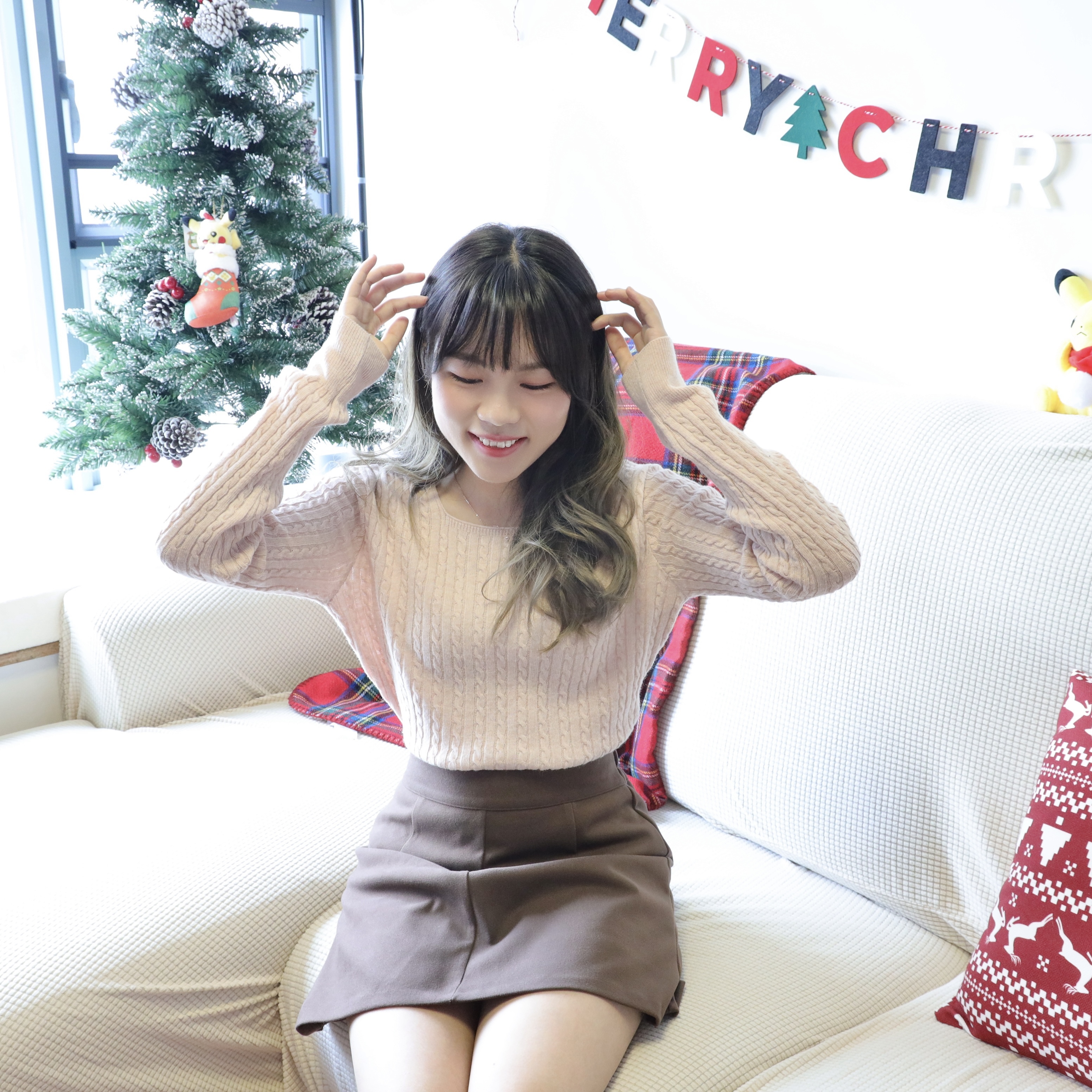 ||TOP445|| 薄羊毛氣質方領小紐結紋TOP