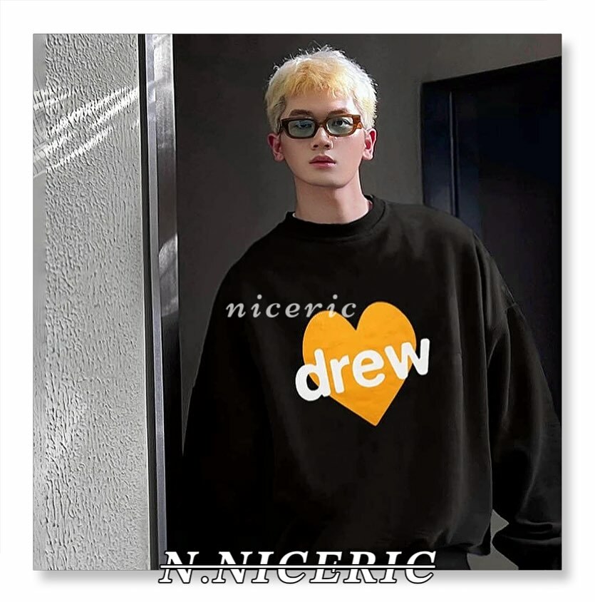 【NICE歐美日韓代購】𝑫𝑹𝑬𝑾 𝑯𝑶𝑼𝑺𝑬笑臉愛心美式潮牌男女款寬鬆秋冬加絨長袖落肩圓領 大學T