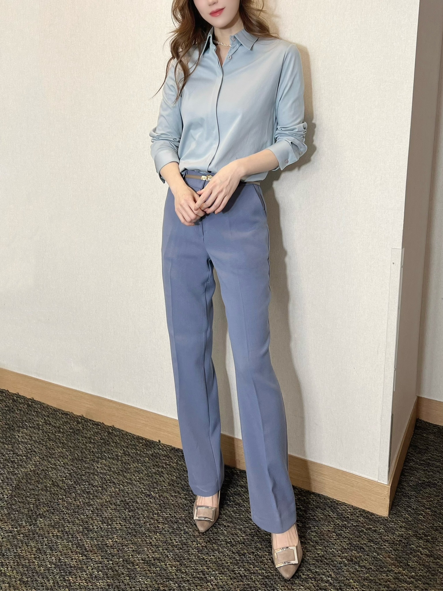 高質感隱藏釦彈性襯衫