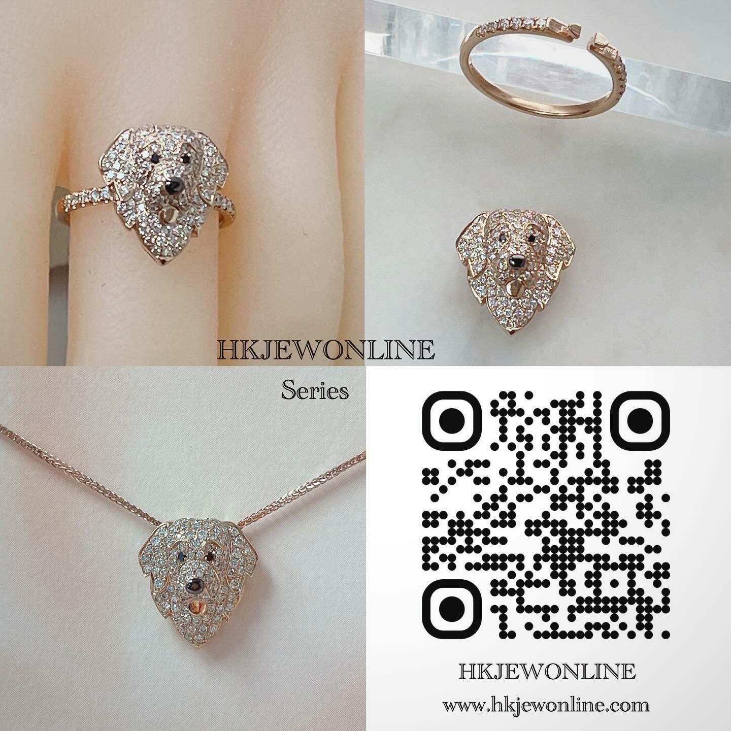 HKJEWONLINE Series💎18K Rose Gold Golden Retriever Diamond Ring and Pendant (Two-way worn) "Chains are not included ( Welcome for Order )