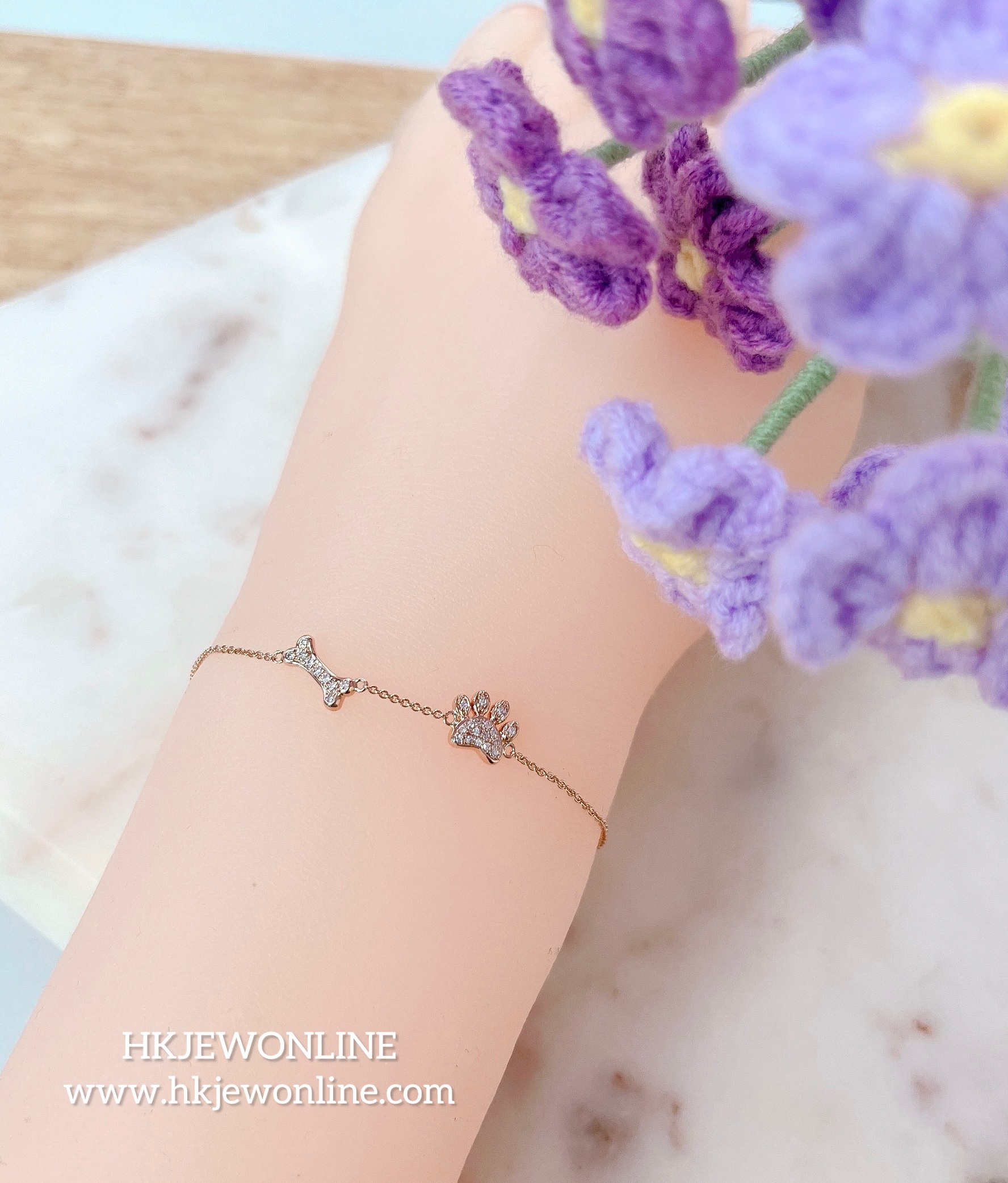 18K Rose Gold Dog Bone and Claw Diamond Bracelet ( Welcome for Order )