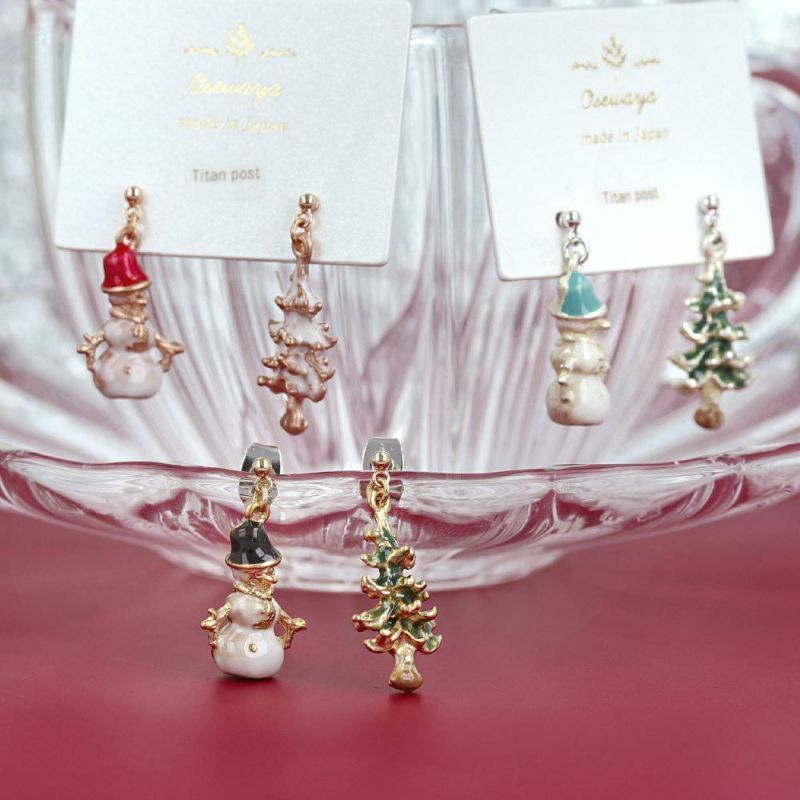 雪人&聖誕樹耳環