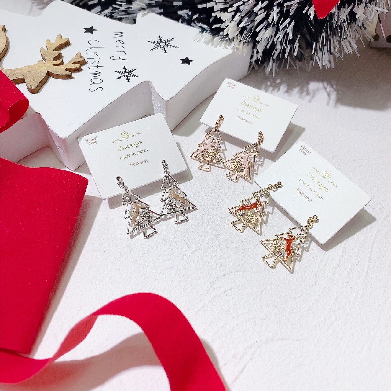 聖誕樹與麋鹿耳環