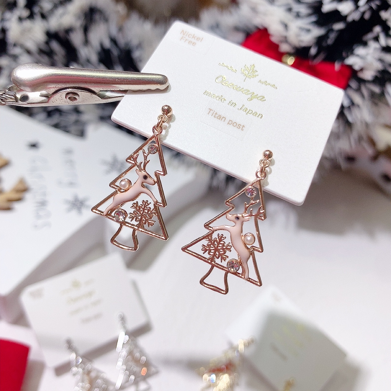 聖誕樹與麋鹿耳環