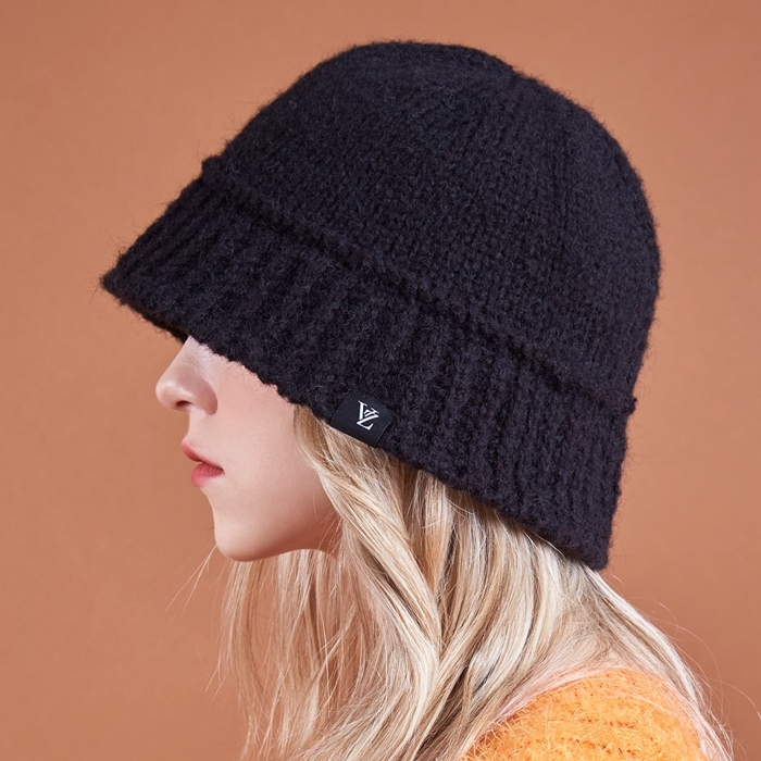 VARZAR Monogram Label Wool Knit Bucket Hat