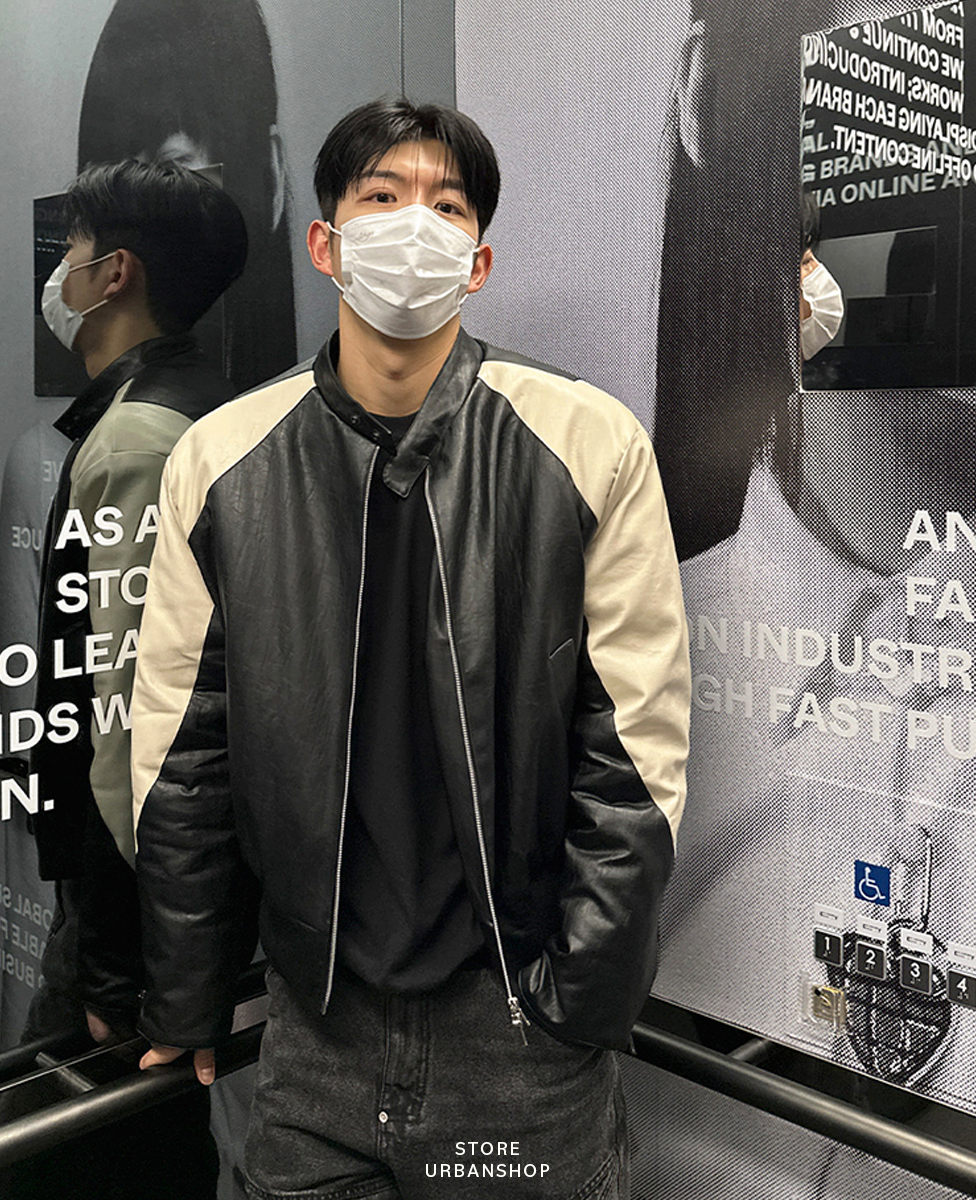 拼接短版皮夾克  / 不提供退換貨