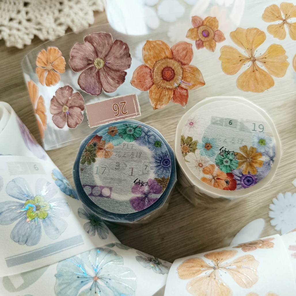 仙女丸Fairy Maru．花之卷18 5cm亮面PET/日本和紙膠帶 <整捲/分裝>