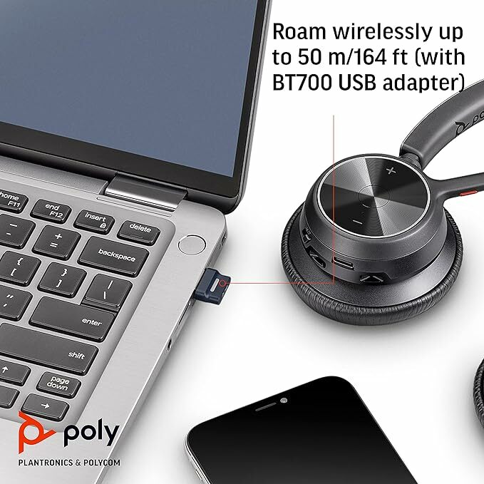 Poly - Voyager 4320 UC 無線耳機, 雙耳耳機附麥克風- 透過USB-A 藍牙