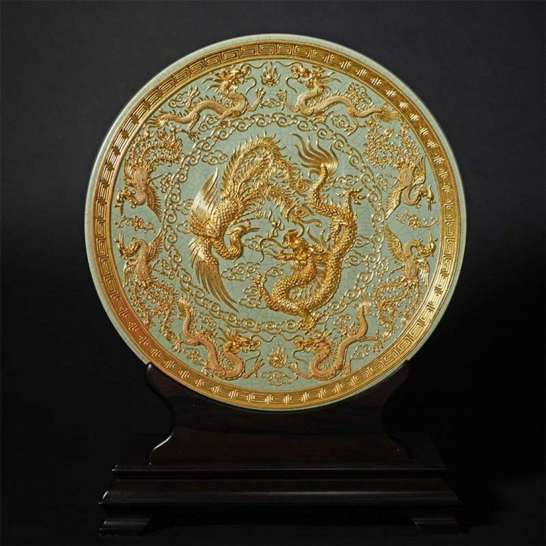鹿港窯禮品館│漆線雕祥龍瑞鳳盤飾(尊貴祥和幸福美滿)