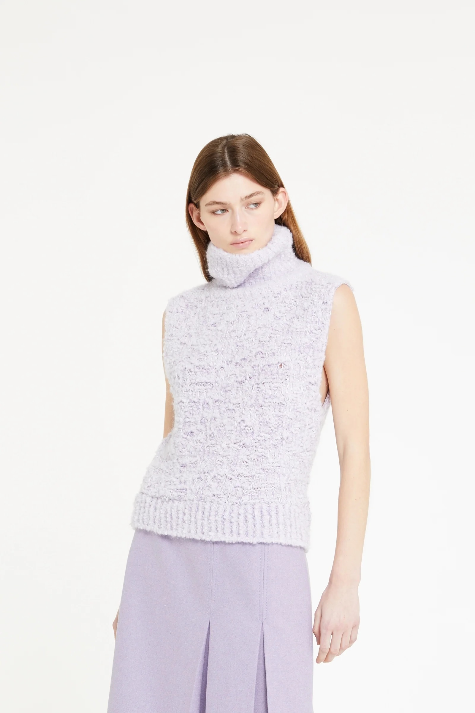 TELA側開叉半百褶長裙