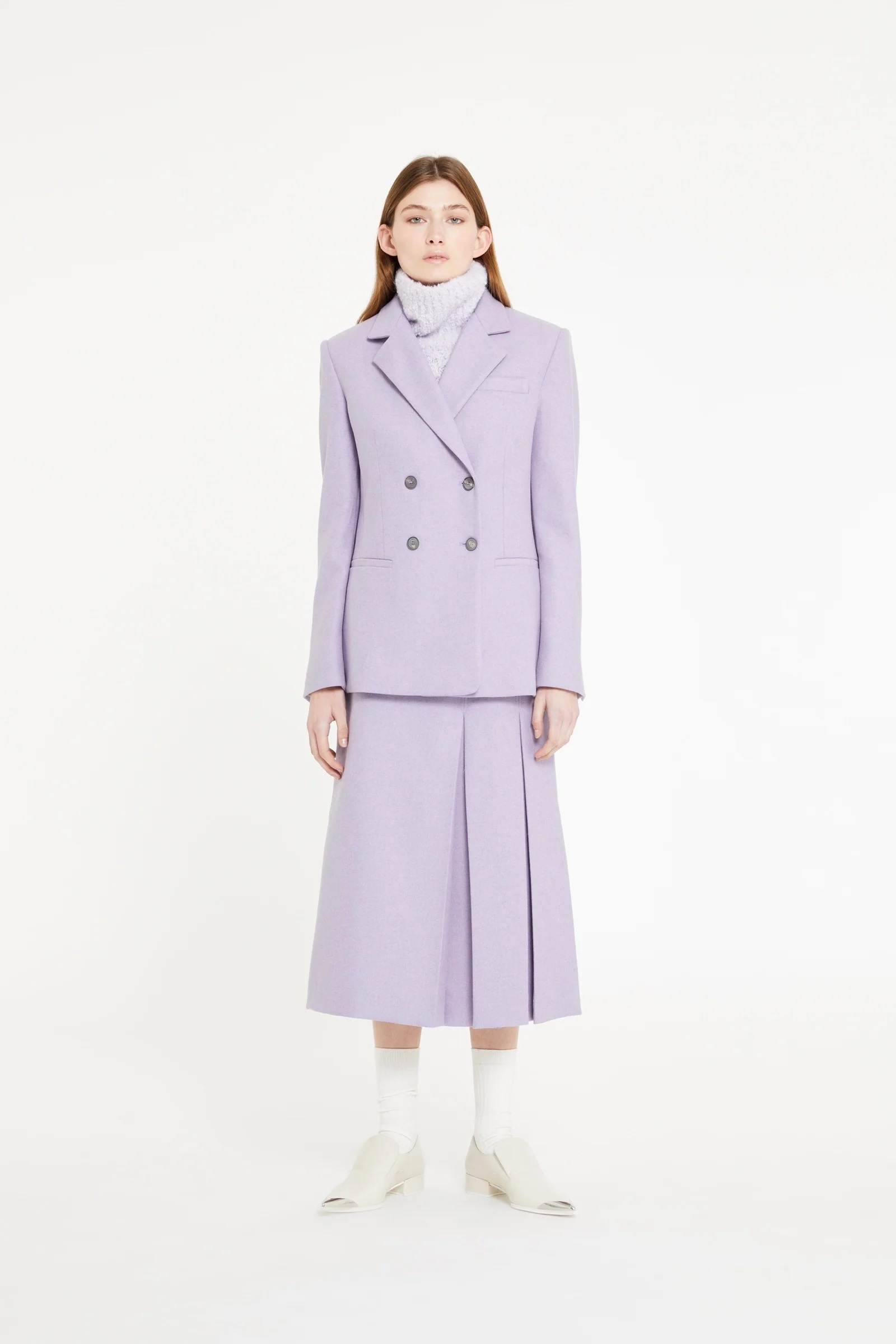 TELA側開叉半百褶長裙