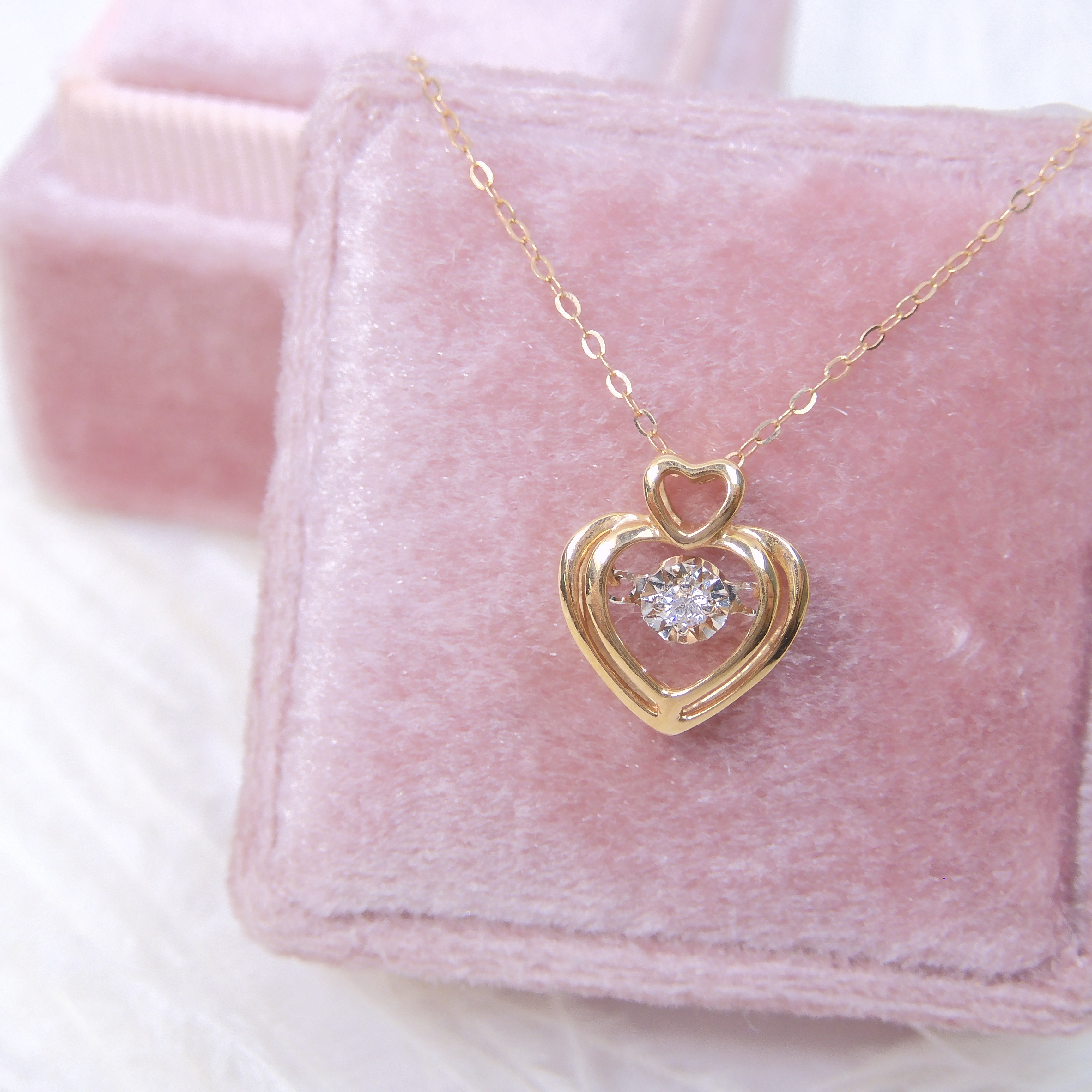 18K金 0.02ct Dancing Stone 雙心鑽石項鍊