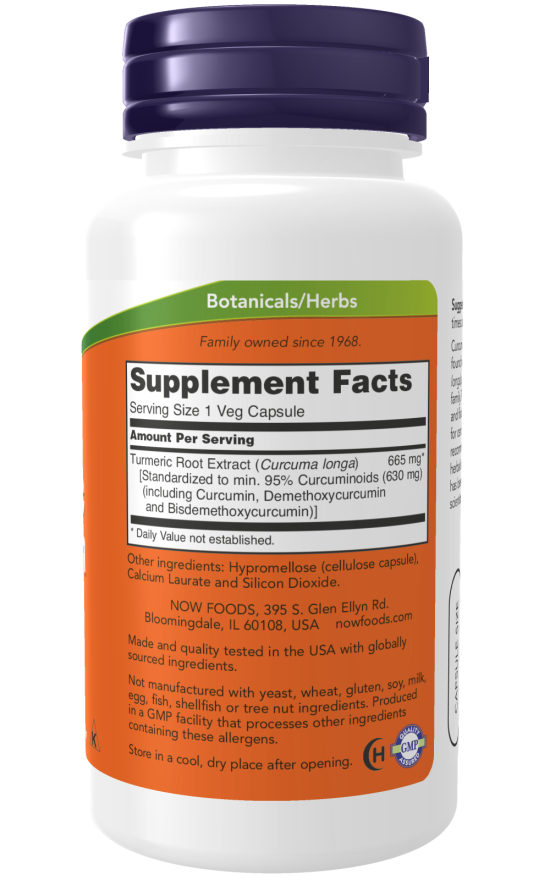 NOW Foods, Turmeric 薑黃素，60 粒素食膠囊