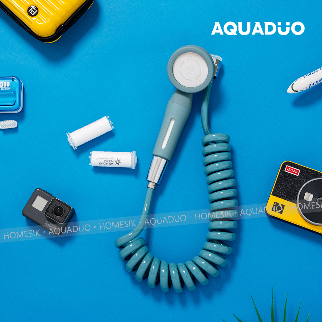 AQUADUO 夏威夷藍 旅行用迷你沐浴過濾花灑頭套裝 SF-330-HAB