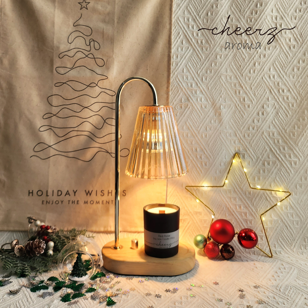 橢圓形白橡木香氛融蠟燈(琥珀玻璃) 琥珀玻璃燈罩配橢圓形白橡木底座