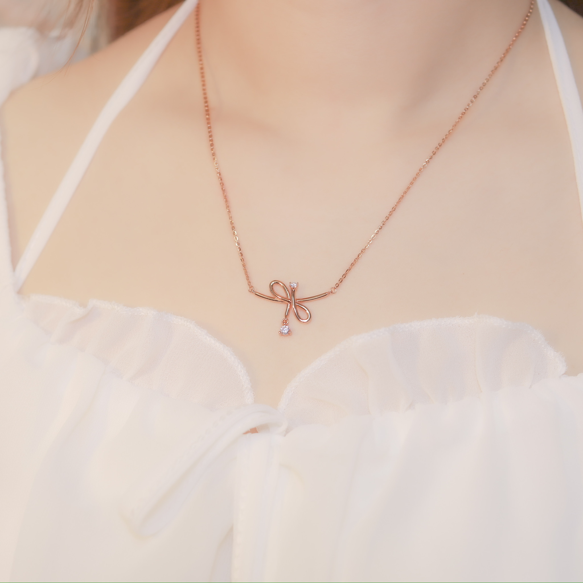 | 925 Silver・White Gold・Rose Gold | Bow Fever Necklace（Silver / Rose Gold） | NE1002 |