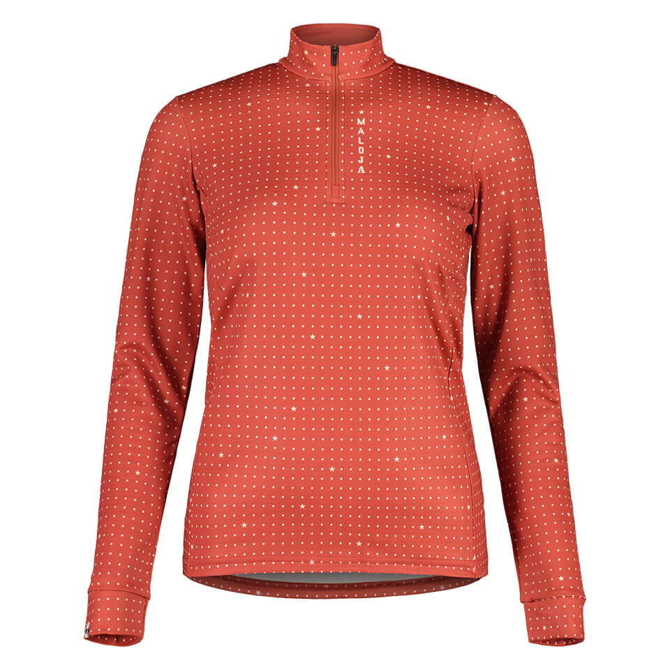 【MALOJA】女快乾立領拉鍊長袖上衣 / 23MA36138-[橘紅、黑]